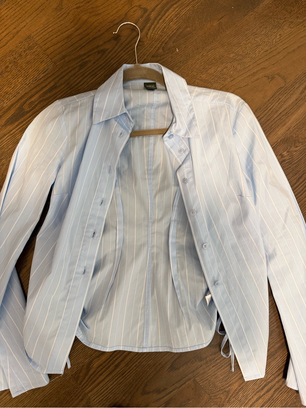 Light Blue Pinstripe Button-Front Blouse